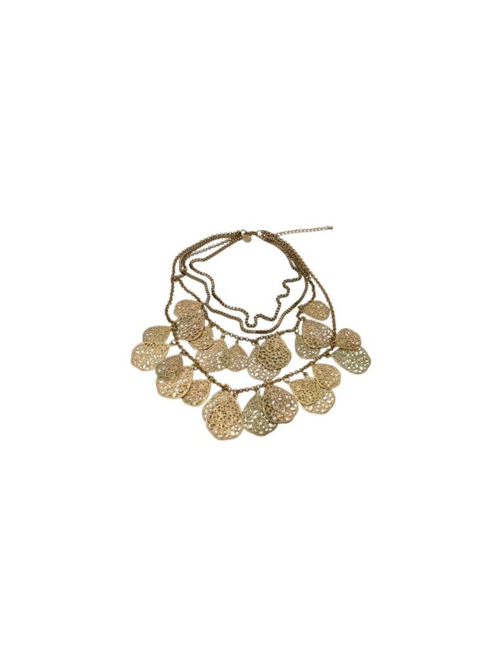 Susan Graver Teardrop Necklace Brass Tone 4 Layer Statement Filigree Pendant